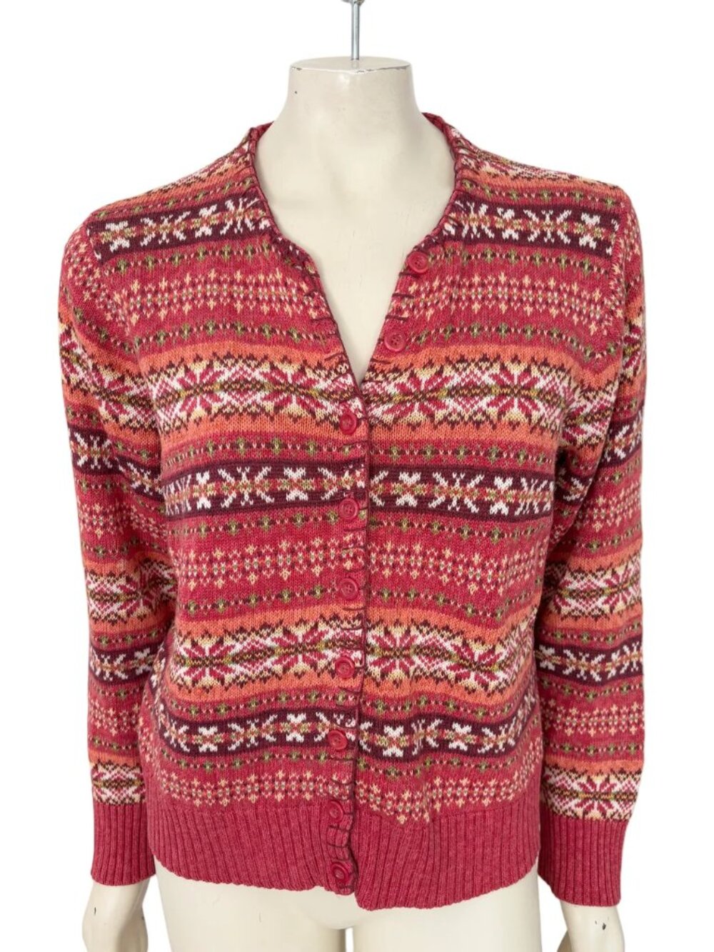 VTG TIARA INTERNATIONAL Springtime Fair Isle Button Front Cardigan Sweater  SZ L